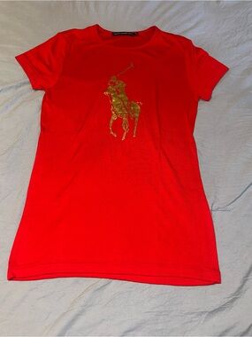 Polo by Ralph Lauren Red Short Sleeve Tee with Gold Pony Logo